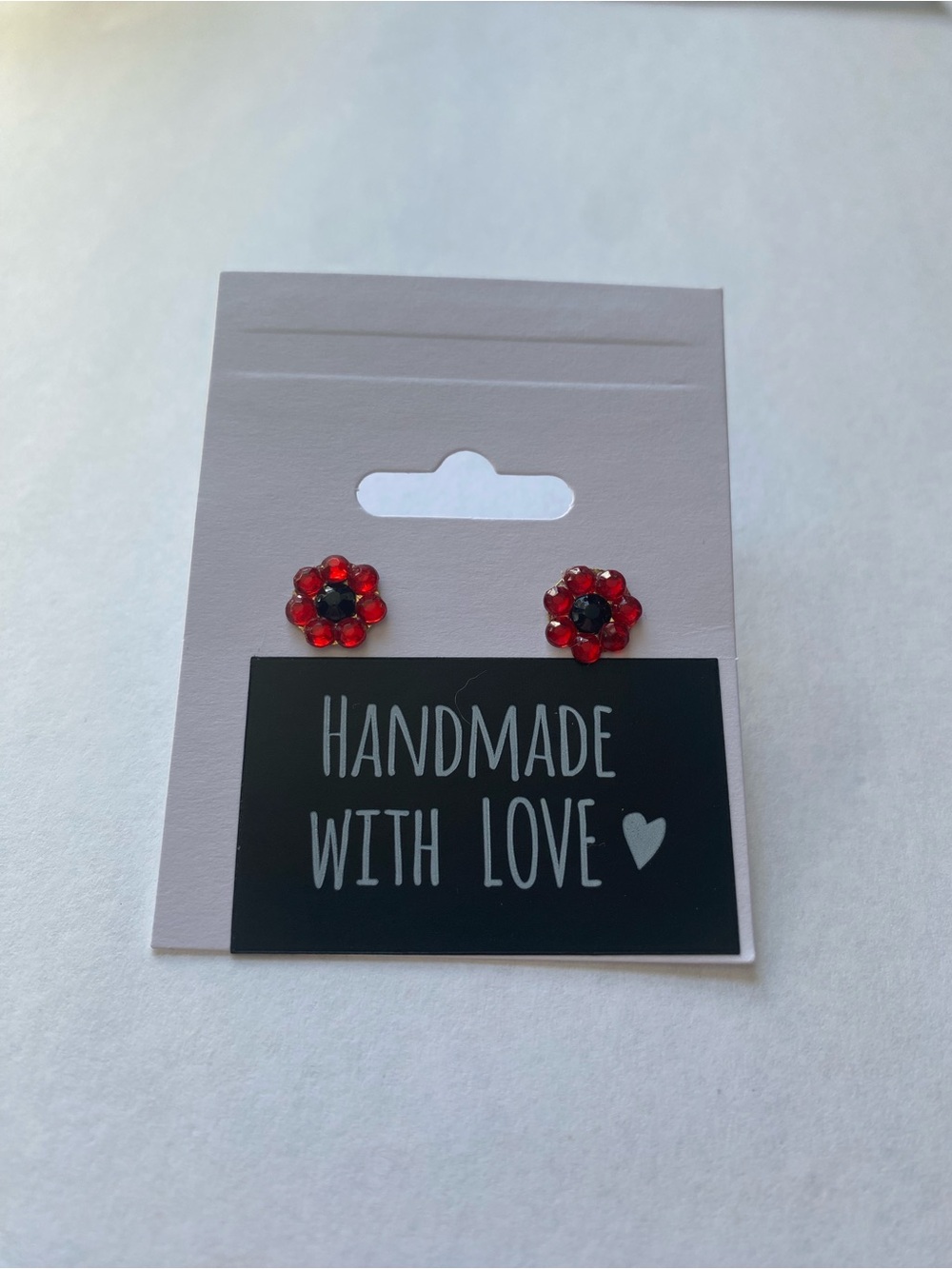 Handmade Red Flower Rhinestone Stud Earrings